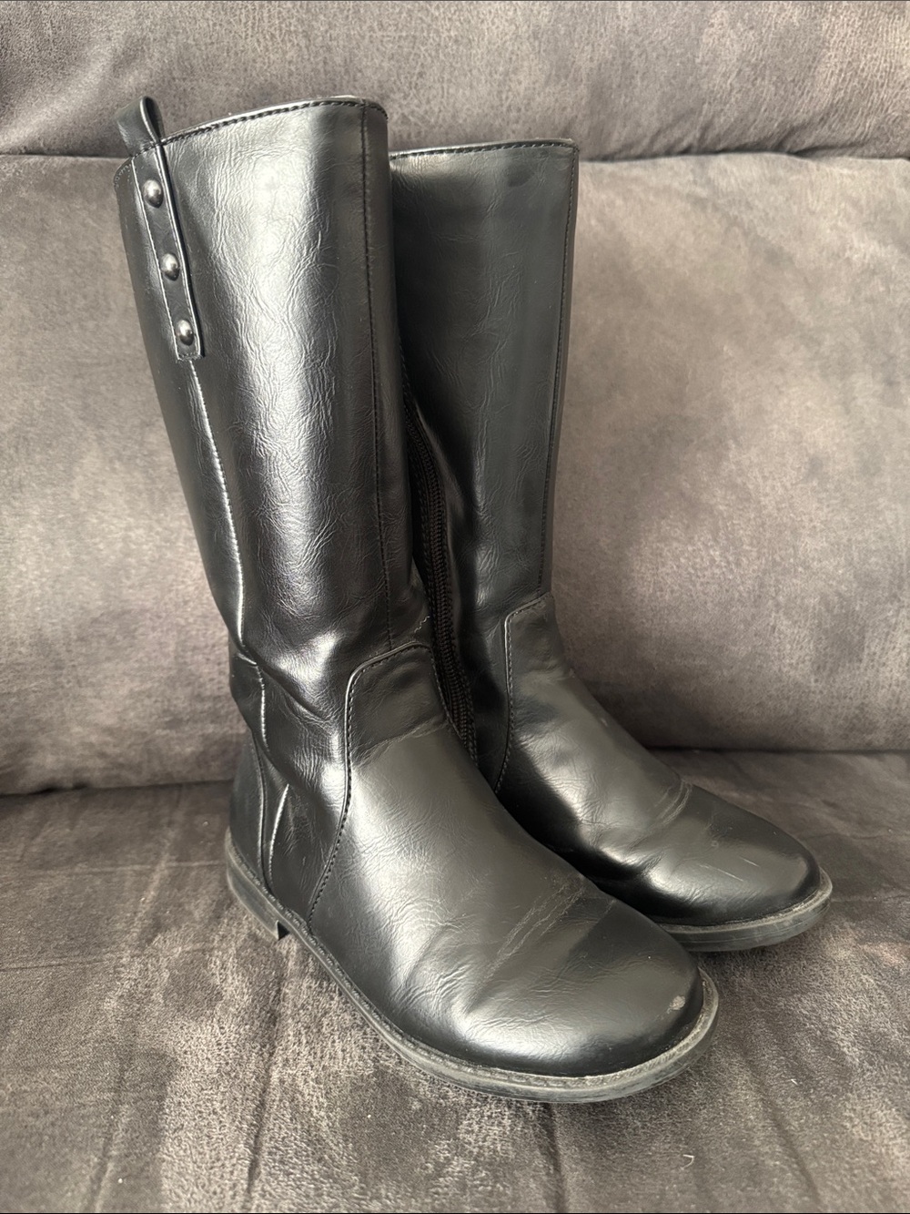 Girls Black Tall Faux-Leather Riding Boots